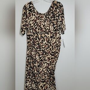 AA Studio Elegant Tans,Brown and Purple Patterned Midi Dress 18W